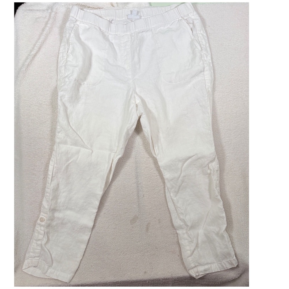 J. Jill Pure Jill White 100% Linen Elastic Waist Tapered Pants XL WPT197051